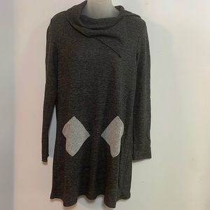 Lime & Chili Cowl Neck Tunic Grey Square Pocket Shift Dress Cozy French Terry